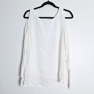 Soft Surroundings Crinkle Cold Shoulder Tie Sleeve‎ Blouse White Small